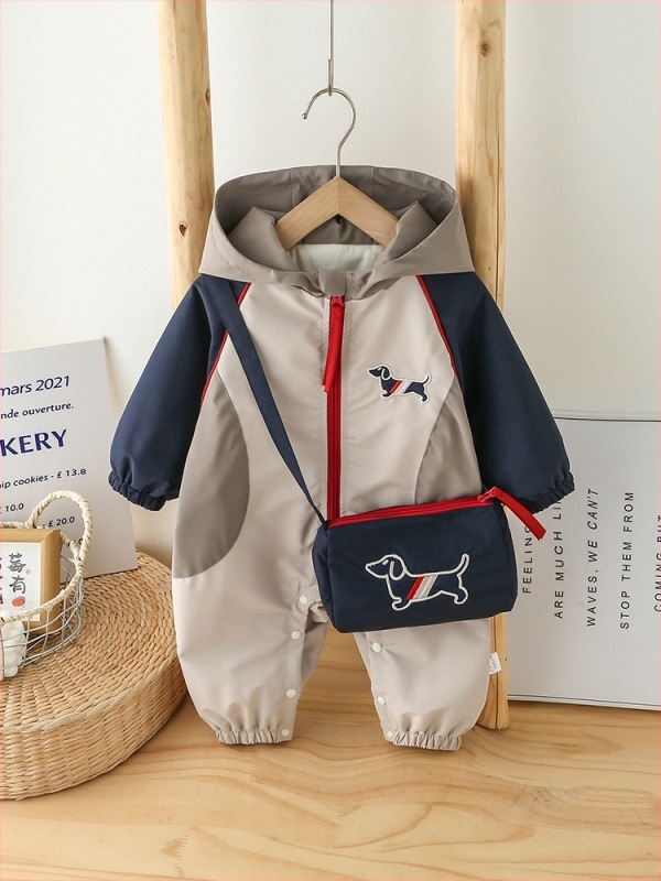 Salopetă pentru bebeluși, căptușită cu fleece din poliester, închidere cu fermoar, mâneci lungi, glugă, pentru nou-născuți 0–12 luni