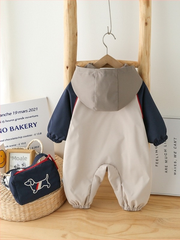 Salopetă pentru bebeluși, căptușită cu fleece din poliester, închidere cu fermoar, mâneci lungi, glugă, pentru nou-născuți 0–12 luni