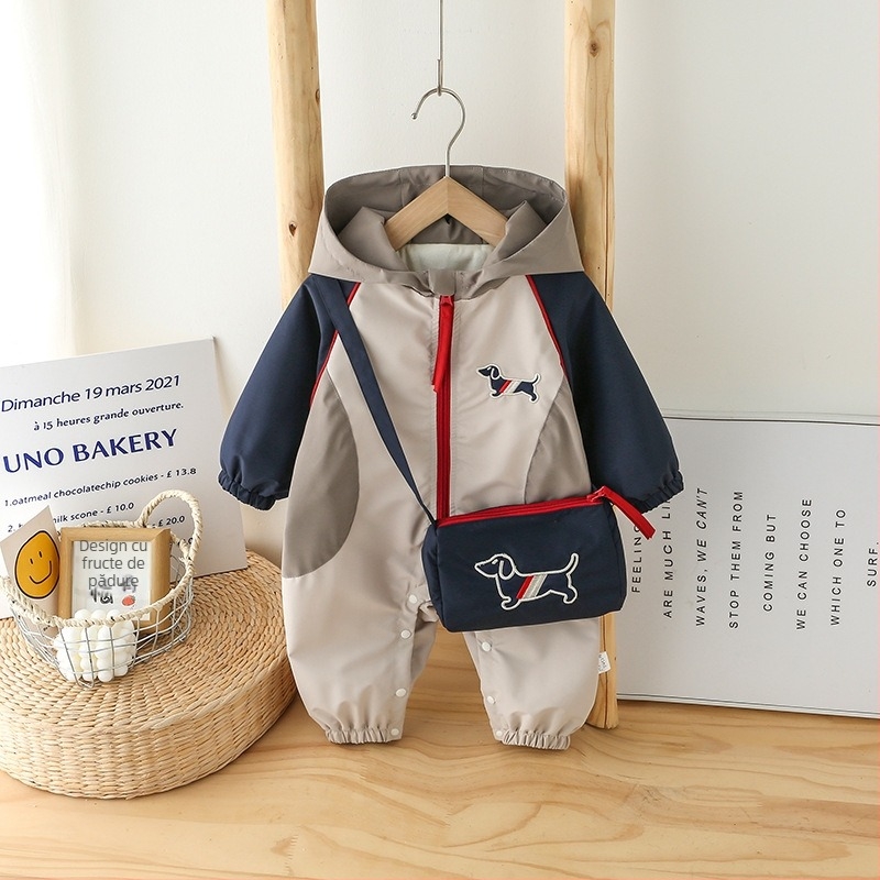 Salopetă pentru bebeluși, căptușită cu fleece din poliester, închidere cu fermoar, mâneci lungi, glugă, pentru nou-născuți 0–12 luni