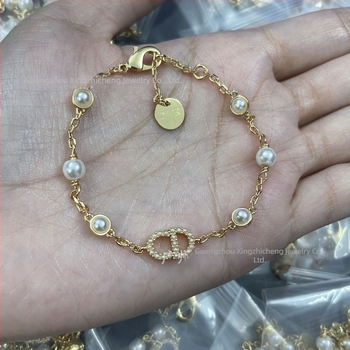 Brățară feminină cu cristale perlate și design text (litere/numere), placare cu cupru, electroplacare