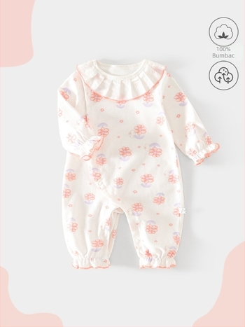 Salopetă din bumbac pentru fetițe, mâneci lungi, închidere cu un nasture