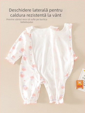 Salopetă din bumbac pentru fetițe, mâneci lungi, închidere cu un nasture