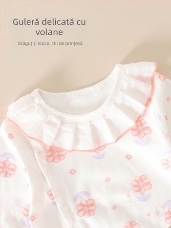 Salopetă din bumbac pentru fetițe, mâneci lungi, închidere cu un nasture