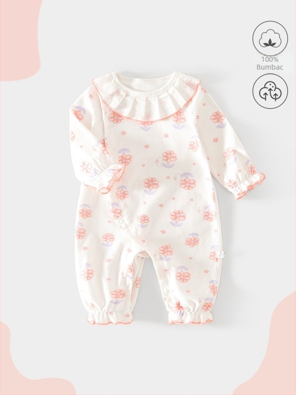 Salopetă din bumbac pentru fetițe, mâneci lungi, închidere cu un nasture