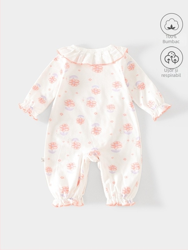 Salopetă din bumbac pentru fetițe, mâneci lungi, închidere cu un nasture