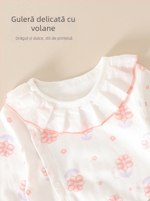 Salopetă din bumbac pentru fetițe, mâneci lungi, închidere cu un nasture