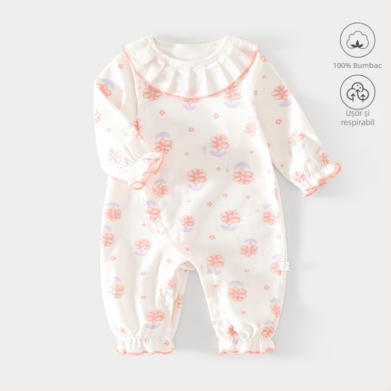 Salopetă din bumbac pentru fetițe, mâneci lungi, închidere cu un nasture