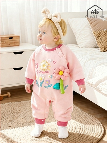 Salopetă bebeluși cu fleece căptușită pentru toamnă–iarna, stil pulover, amestec gros de bumbac (52% bumbac), pentru nou-născuți