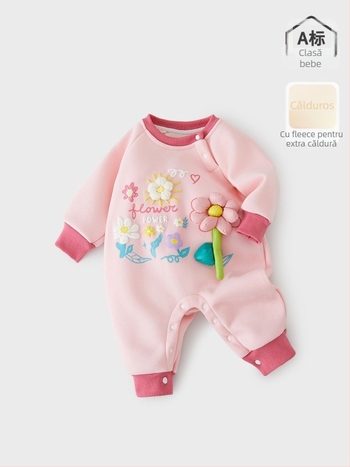 Salopetă bebeluși cu fleece căptușită pentru toamnă–iarna, stil pulover, amestec gros de bumbac (52% bumbac), pentru nou-născuți