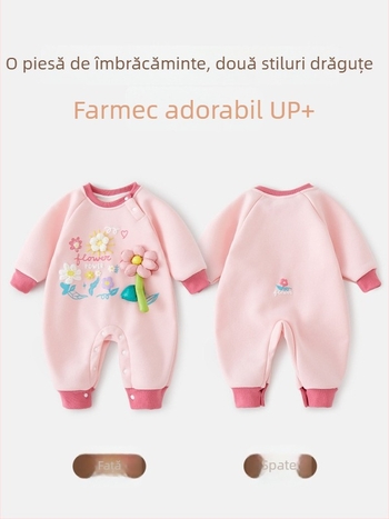 Salopetă bebeluși cu fleece căptușită pentru toamnă–iarna, stil pulover, amestec gros de bumbac (52% bumbac), pentru nou-născuți
