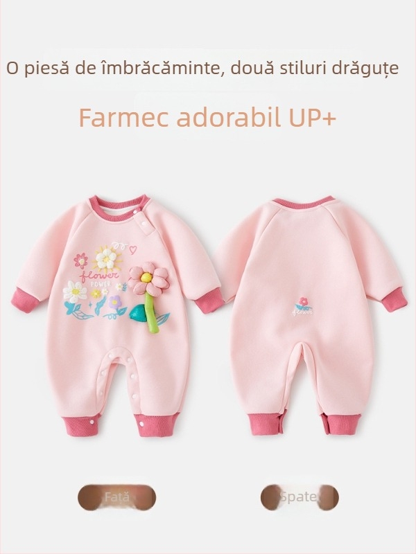 Salopetă bebeluși cu fleece căptușită pentru toamnă–iarna, stil pulover, amestec gros de bumbac (52% bumbac), pentru nou-născuți