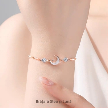 Brățară de mână cu lanț în formă de stea-lună – cupru, electroplacată, accesoriu feminin, cadou pentru aniversare