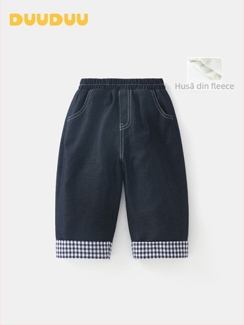 Duuduu Pantaloni pentru copii - Stil coreean, Casual, cu fleece, Unisex pentru sugari și copii mici (1–3 ani), Iarna 2025, Amestec poliester (80,5% poliester, 18,4% viscoză, 1,1% spandex)