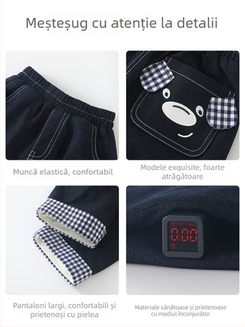 Duuduu Pantaloni pentru copii - Stil coreean, Casual, cu fleece, Unisex pentru sugari și copii mici (1–3 ani), Iarna 2025, Amestec poliester (80,5% poliester, 18,4% viscoză, 1,1% spandex)
