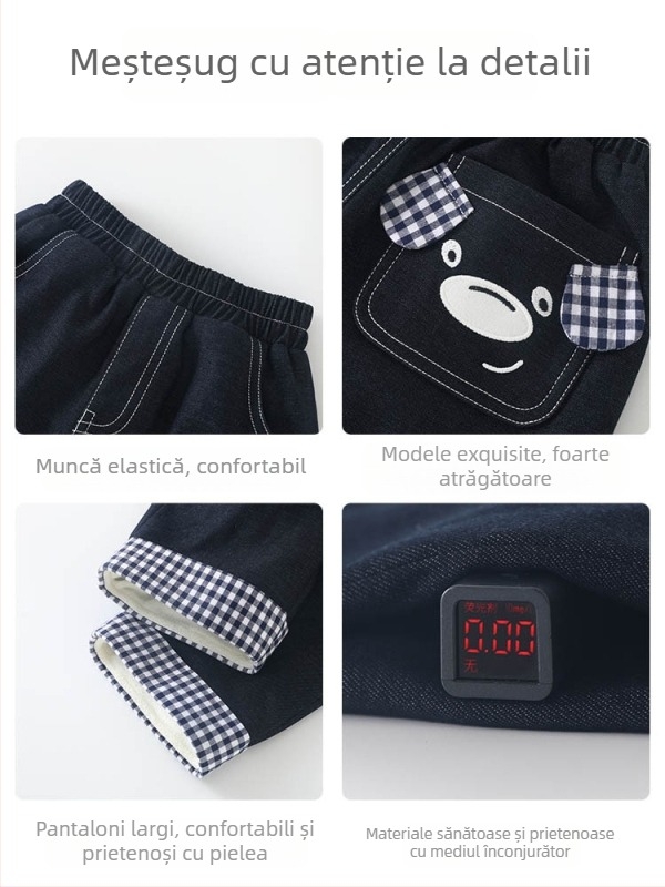 Duuduu Pantaloni pentru copii - Stil coreean, Casual, cu fleece, Unisex pentru sugari și copii mici (1–3 ani), Iarna 2025, Amestec poliester (80,5% poliester, 18,4% viscoză, 1,1% spandex)
