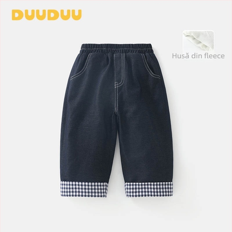 Duuduu Pantaloni pentru copii - Stil coreean, Casual, cu fleece, Unisex pentru sugari și copii mici (1–3 ani), Iarna 2025, Amestec poliester (80,5% poliester, 18,4% viscoză, 1,1% spandex)
