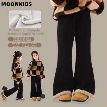 Pantaloni evazați din velur pentru fetițe, talie elastică, iarnă, pentru copii de peste 8 ani