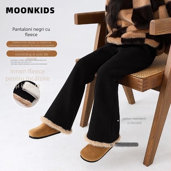 Pantaloni evazați din velur pentru fetițe, talie elastică, iarnă, pentru copii de peste 8 ani