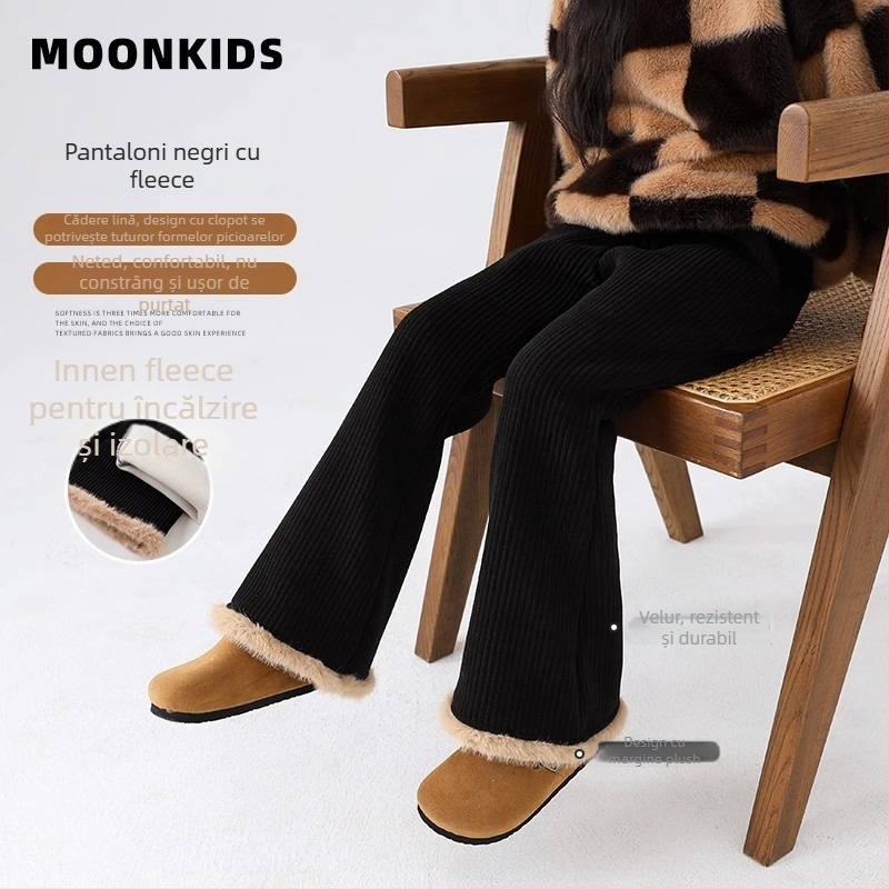 Pantaloni evazați din velur pentru fetițe, talie elastică, iarnă, pentru copii de peste 8 ani