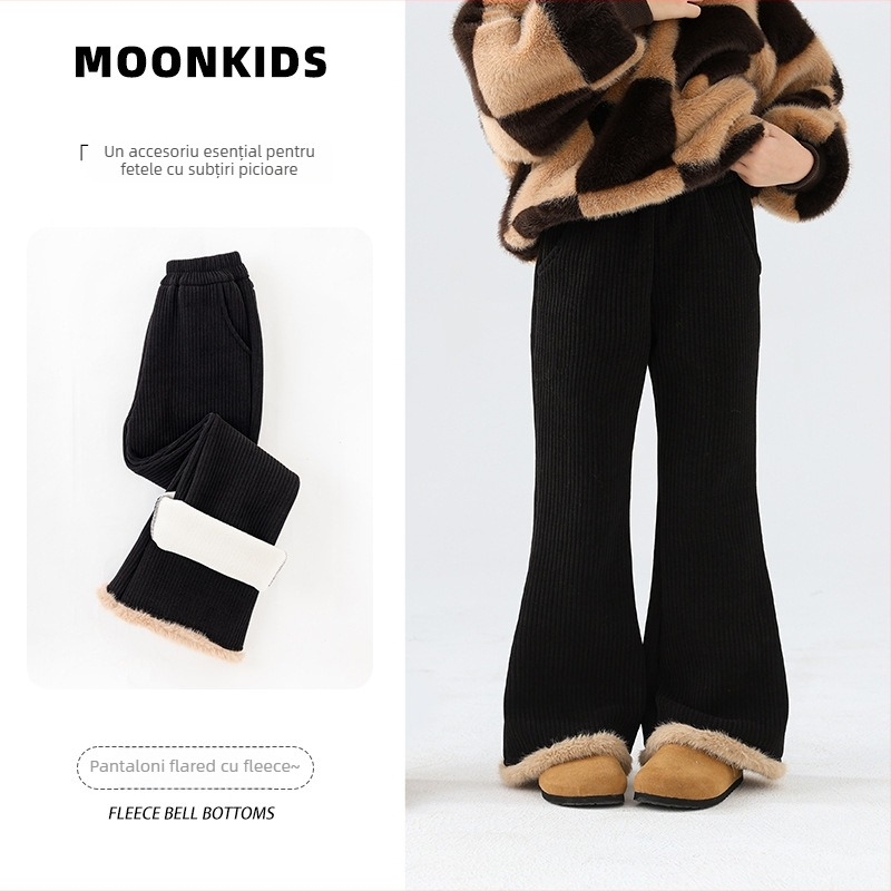 Pantaloni evazați din velur pentru fetițe, talie elastică, iarnă, pentru copii de peste 8 ani