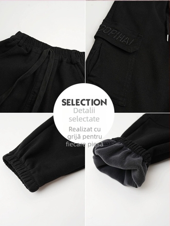 Pantaloni de lucru pentru copii, căptuți cu fleece, stil coreean, bumbac, talie medie, talie elastică