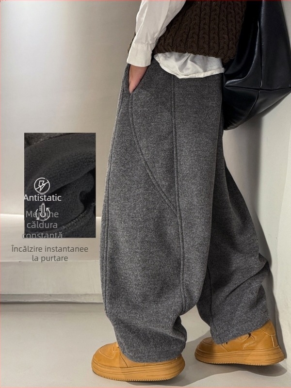 Pantaloni băieți din fleece pentru iarnă – pantaloni sport lejeri, bumbac 67/33, talie medie cu curea elastică, țesătură tratată moale (Iarna 2025)