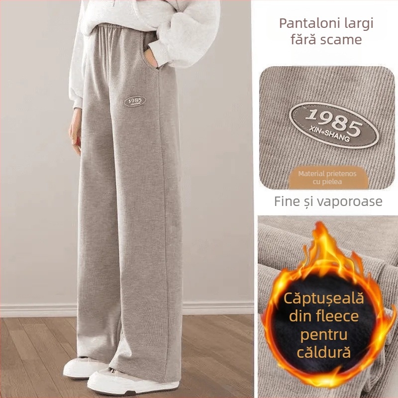 Pantaloni corduroi pentru fete, căptuți cu fleece – croială largă, drept, primăvară-toamnă 2025, poliester 96–100%