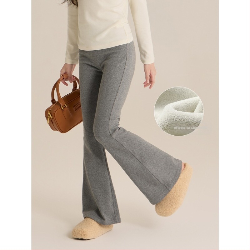 Pantaloni bell-bottom pentru fetițe, talie înaltă, căptuți cu fleece, din bumbac, lungi, toamnă-iarnă 2025
