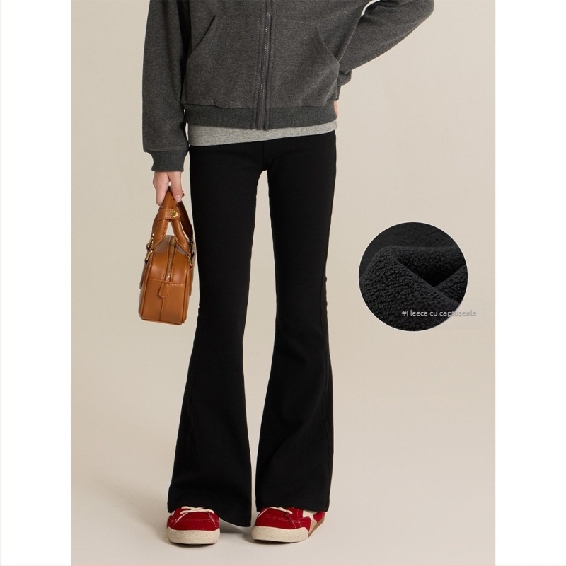 Pantaloni bell-bottom pentru fetițe, talie înaltă, căptuți cu fleece, din bumbac, lungi, toamnă-iarnă 2025