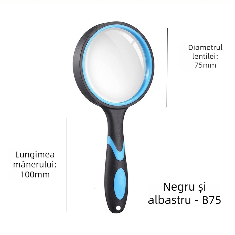 Lupa de mână din sticlă cu definiție înaltă pentru citire și identificarea bijuteriilor, mâner din silicon