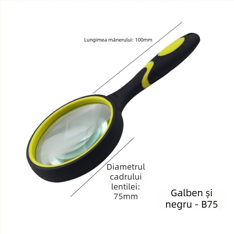 Lupa de mână din sticlă cu definiție înaltă pentru citire și identificarea bijuteriilor, mâner din silicon