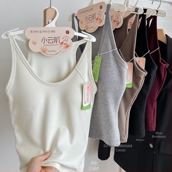 Maieu din vascoză pentru femei, cu pernă pentru sân, bretele subțiri, țesătură groasă 201–250 g/m², sezon toamnă-iarnă