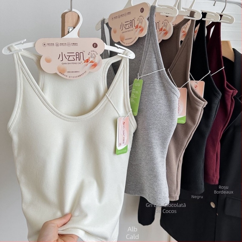 Maieu din vascoză pentru femei, cu pernă pentru sân, bretele subțiri, țesătură groasă 201–250 g/m², sezon toamnă-iarnă