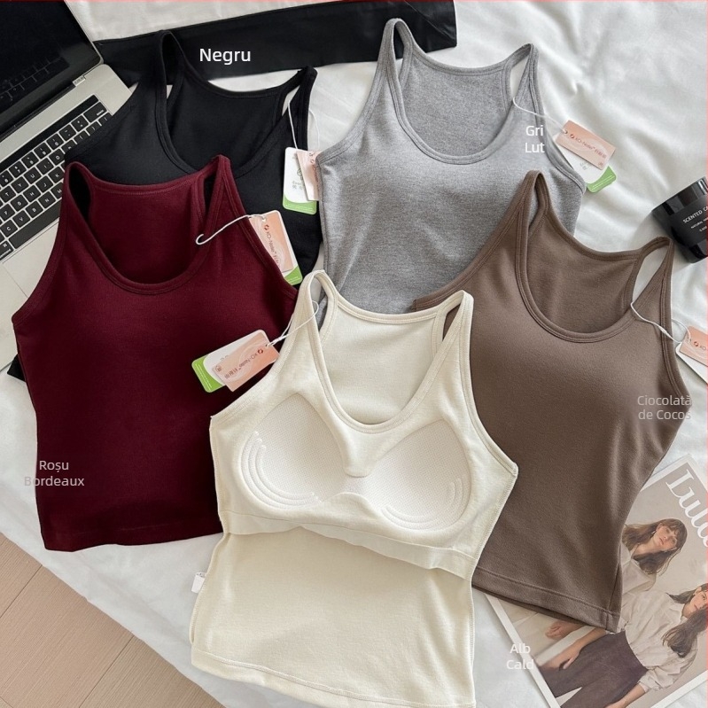 Maieu din vascoză pentru femei, cu pernă pentru sân, bretele subțiri, țesătură groasă 201–250 g/m², sezon toamnă-iarnă