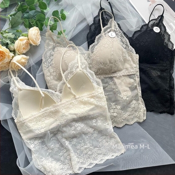 Bustier din dantelă cu spate decorativ, sutien cupe integrate și bureți