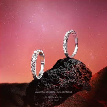 Inel unisex de cuplu din argint S999 – Textură lavă, deschidere reglabilă, formă geometrică