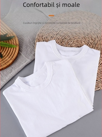 Tricou alb din bumbac 100% pentru copii, mâneci lungi, guler rotund, unisex, 3–8 ani, 100–140 cm, design tie-dye pictat manual