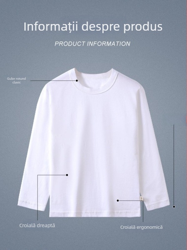 Tricou alb din bumbac 100% pentru copii, mâneci lungi, guler rotund, unisex, 3–8 ani, 100–140 cm, design tie-dye pictat manual