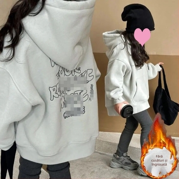 Hanorac din fleece pentru fetițe, gros pentru iarnă, cu mâneci lungi și model cu litere