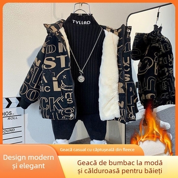 Palton de iarnă pentru copii, căptușit cu fleece, glugă, exterior din bumbac 71–80%, pentru nou-născuți băieți