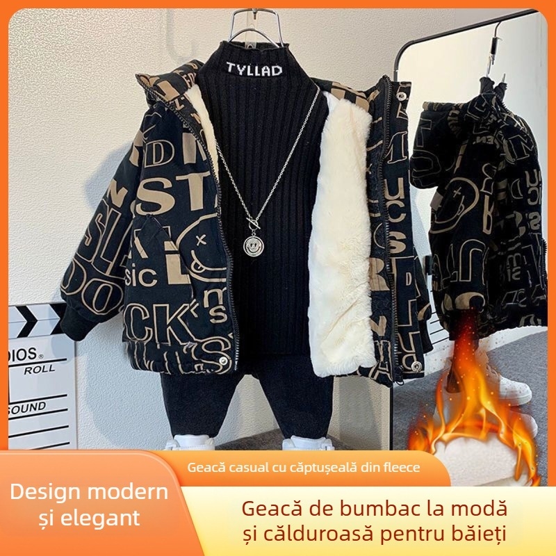 Palton de iarnă pentru copii, căptușit cu fleece, glugă, exterior din bumbac 71–80%, pentru nou-născuți băieți