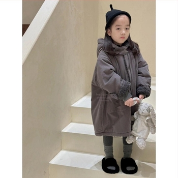 Jachetă din bumbac pentru fetițe, stil coreean, reversibilă, cu glugă, pentru toamnă-iarnă