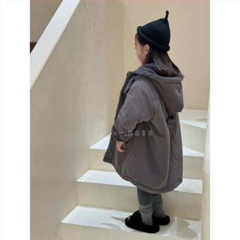 Jachetă din bumbac pentru fetițe, stil coreean, reversibilă, cu glugă, pentru toamnă-iarnă