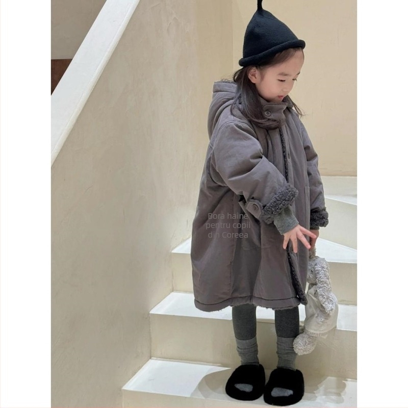 Jachetă din bumbac pentru fetițe, stil coreean, reversibilă, cu glugă, pentru toamnă-iarnă