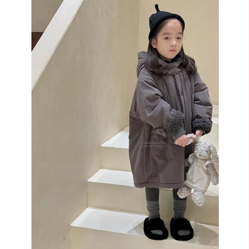 Jachetă din bumbac pentru fetițe, stil coreean, reversibilă, cu glugă, pentru toamnă-iarnă