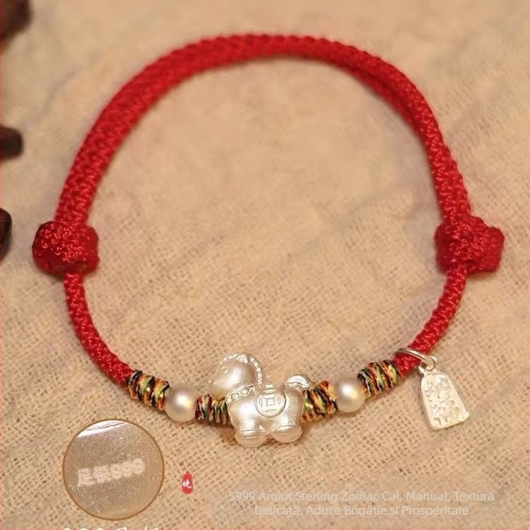Brățară din argint S999 cu șnur, lucrată manual, stil chinezesc, stil pentru cuplu, lansare vară 2025, marcă privată autorizată