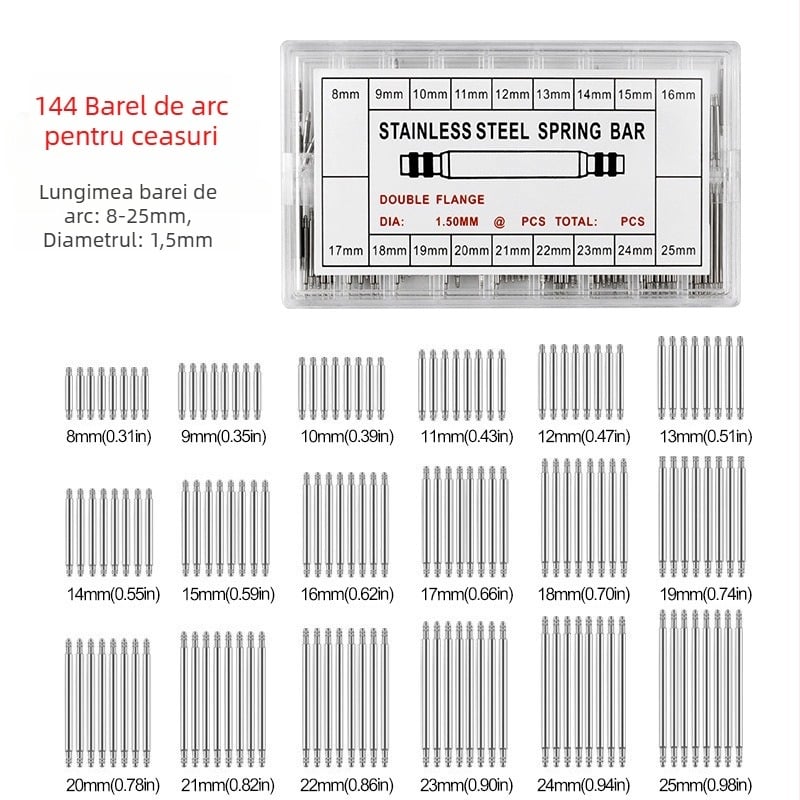 Record Work Kit de unelte pentru reparat ceasuri – ax de conectare a brățării, pini pentru urechi și pini lug, metal, set de 144 sau 108 piese