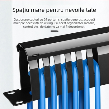 Rack de gestionare a cablurilor, 24 porturi, corp din oțel laminat la rece, ștanțare metalică, cabluri cu diametrul până la 7 mm