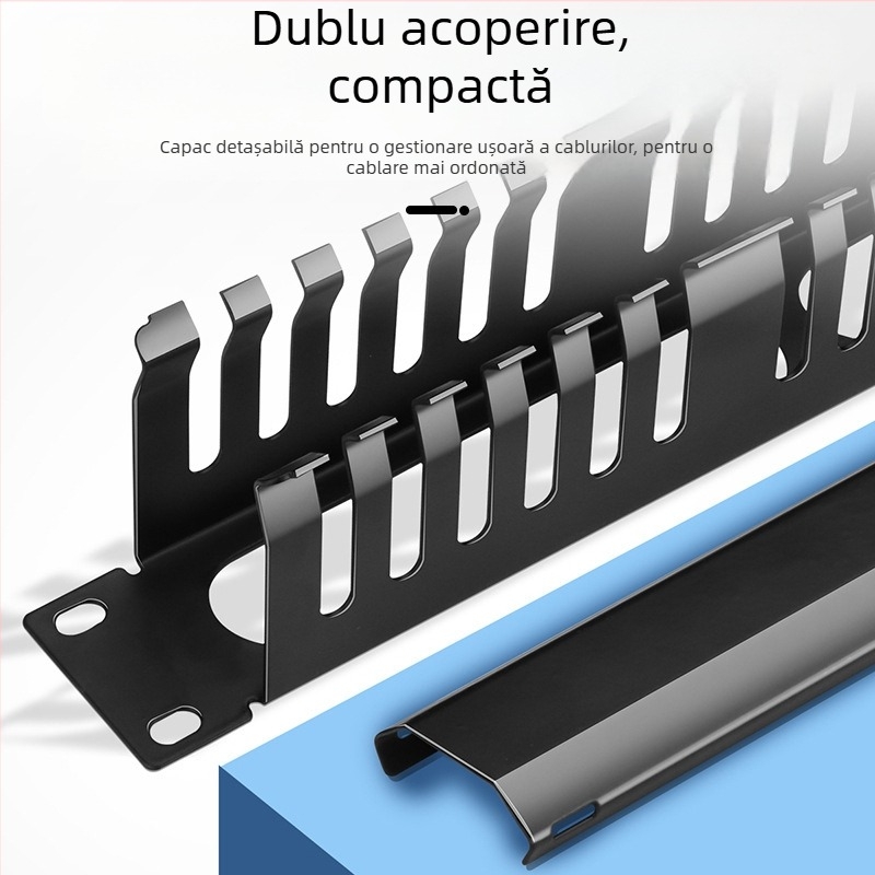 Rack de gestionare a cablurilor, 24 porturi, corp din oțel laminat la rece, ștanțare metalică, cabluri cu diametrul până la 7 mm