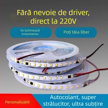 Bandă LED monocromă 220V – lumină liniară încorporată pentru vitrine, bandă decorativă autoadezivă, 10–15W, cip LED Xing jian, CRI 60–79